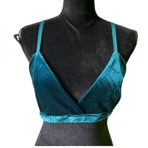 Boutique Women’s Turquoise Blue Velvet Bralette Bra Large NWOT